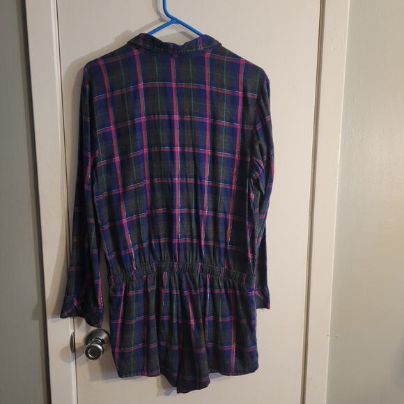 Victoria’s Secret Metallic Plaid Romper Sleepwear Medium Collegiate Quietlux - Picture 5 of 14